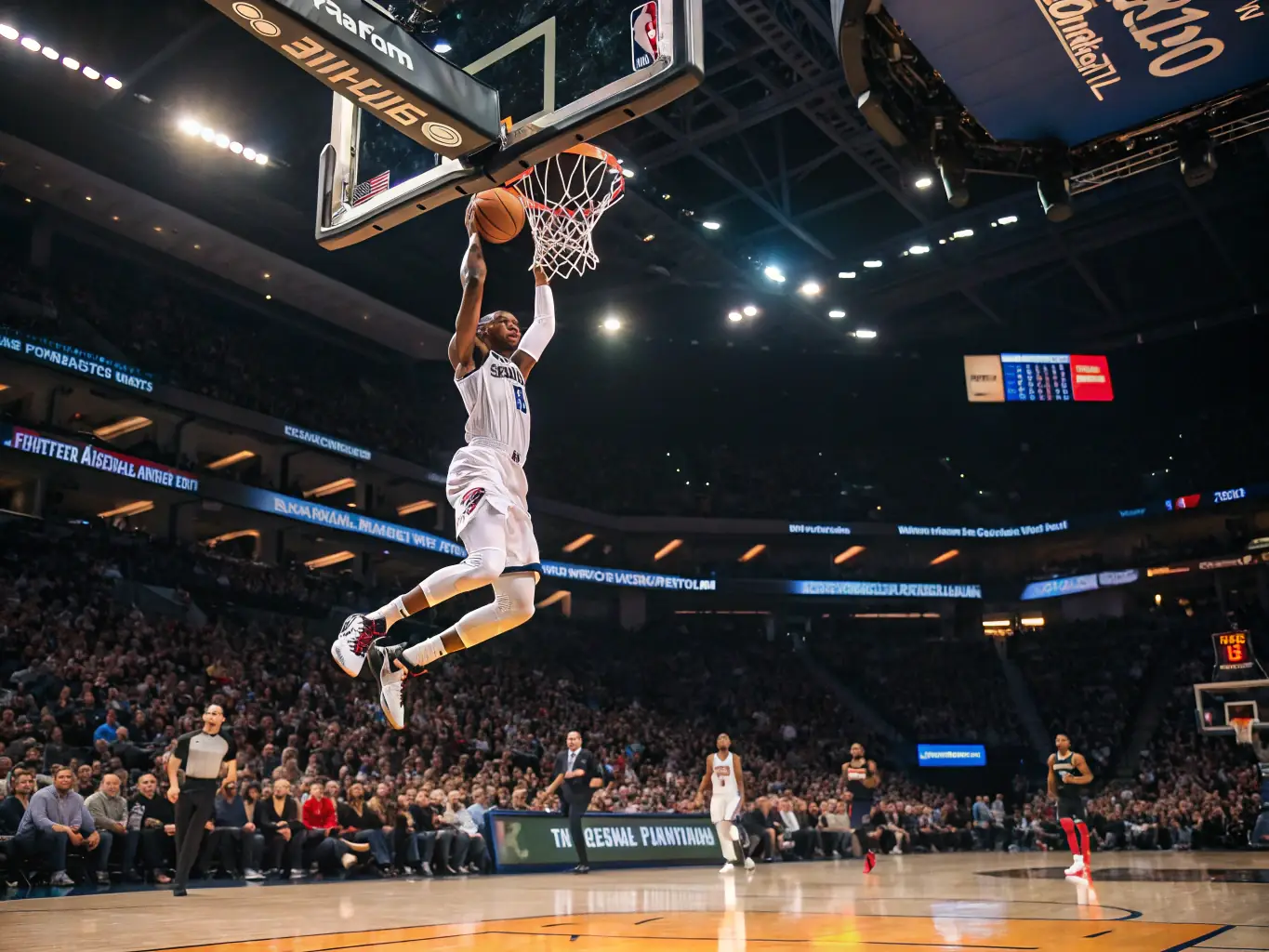 An action-packed image of a basketball game, highlighting the dynamic nature of basketball betting on 8857 Bet.